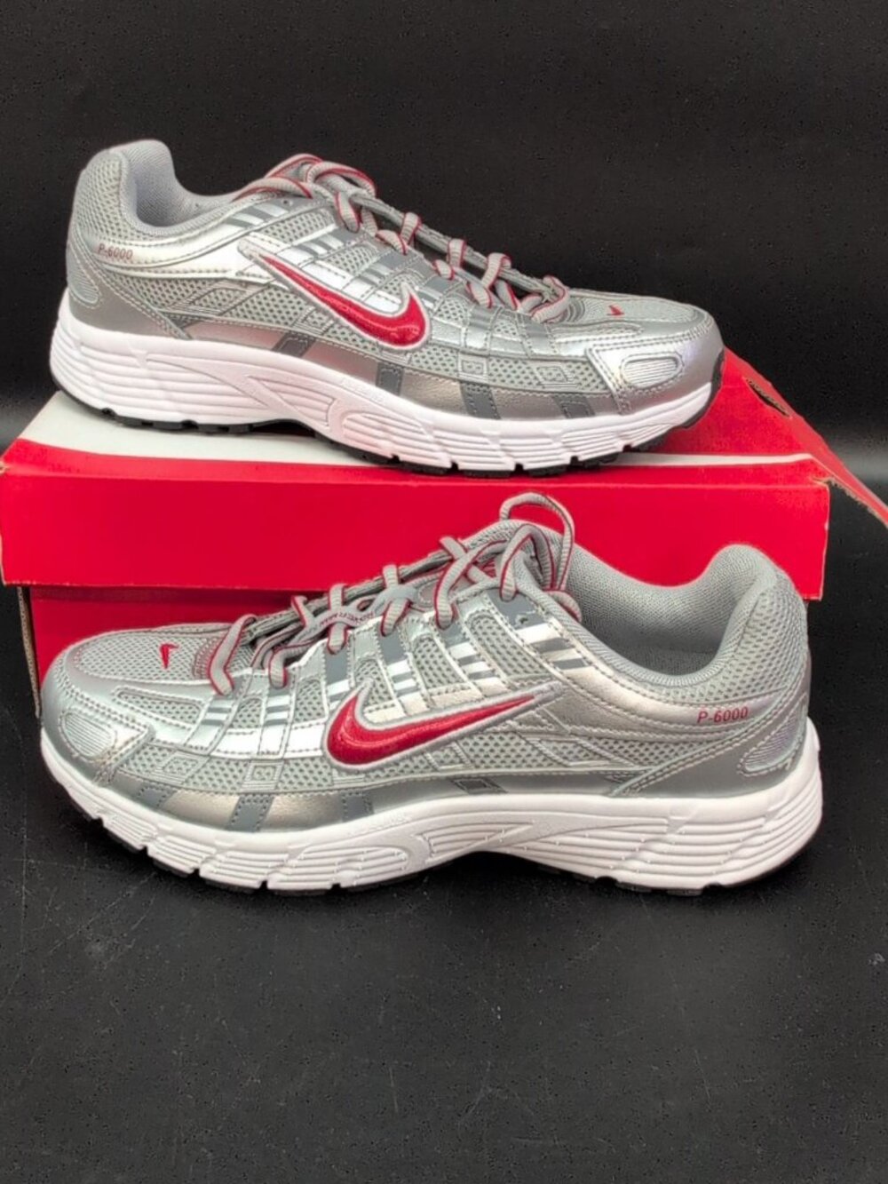 Nike P-6000 GS Sneakers Big Kids Shoes 6.5Y Silver Gym Red HV5064-002